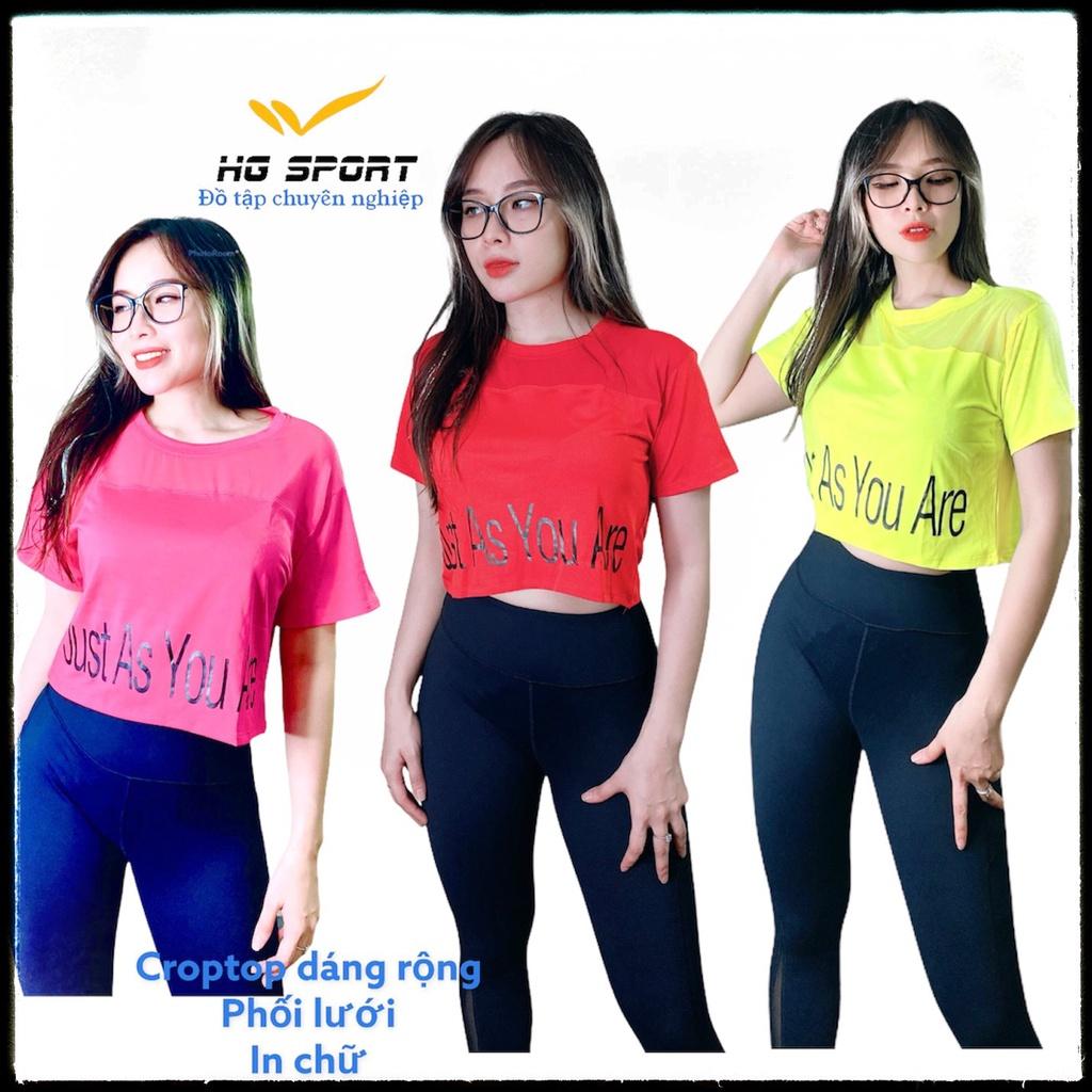 Áo Tập Gym, Croptop dáng rộng, Đồ Tập Zumba, Aerobic, Yoga nữ phối lưới Hg Sport CRT602