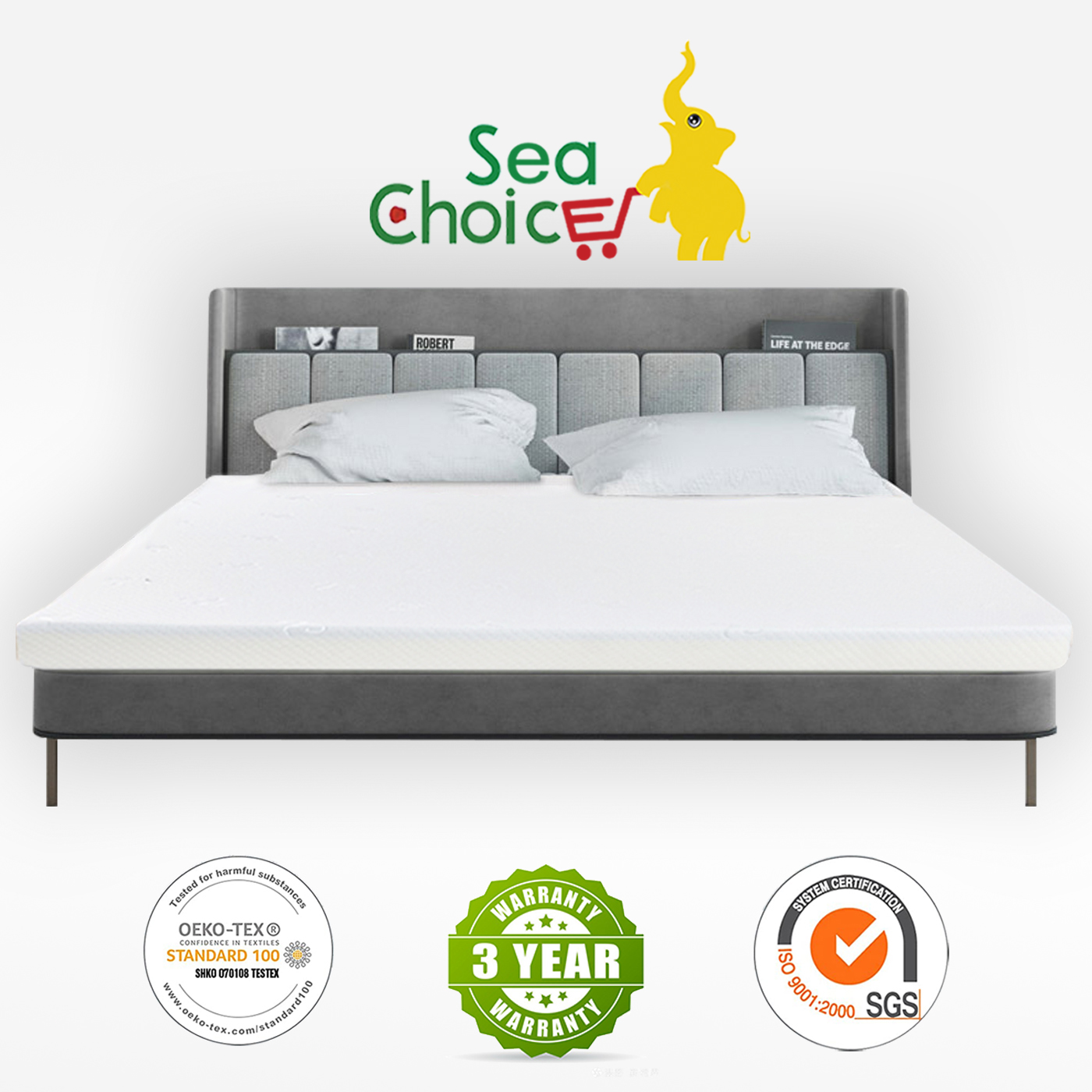 Topper nệm Sea Choice làm bằng Cool gel memory foam + sponge có 5 kích thước được chọn dày 5 / dày 10 - Bảo hành 10 năm