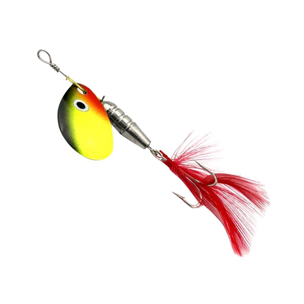 Spoon Fishing Lure Hard Metal Lure Spinnerbait Crankbait with Treble Hooks Bright Red Artificial Feathers