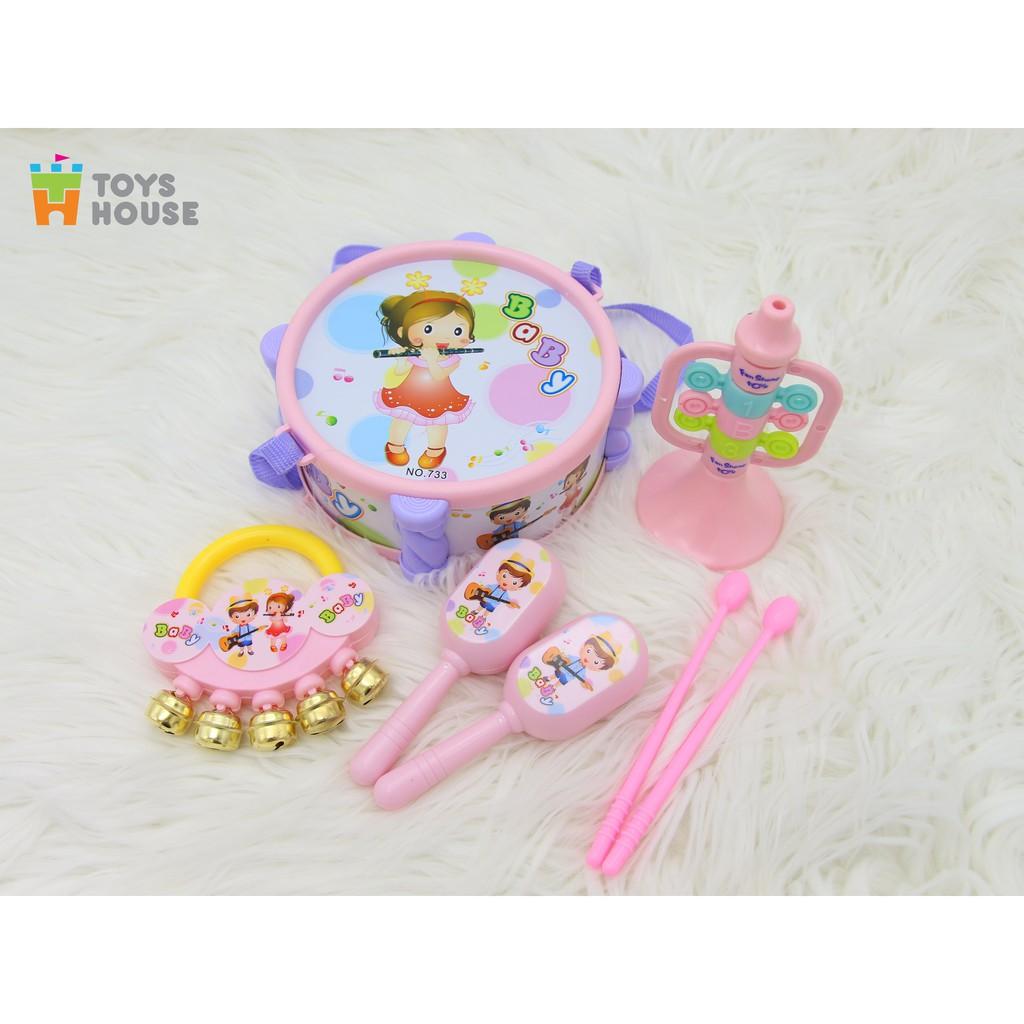 Set đồ chơi Xúc xắc, lục lạc, kèn, trống Toyshouse dành cho bé từ sơ sinh TH1220-733A-53 - giúp bé phát triển thị giác, thính