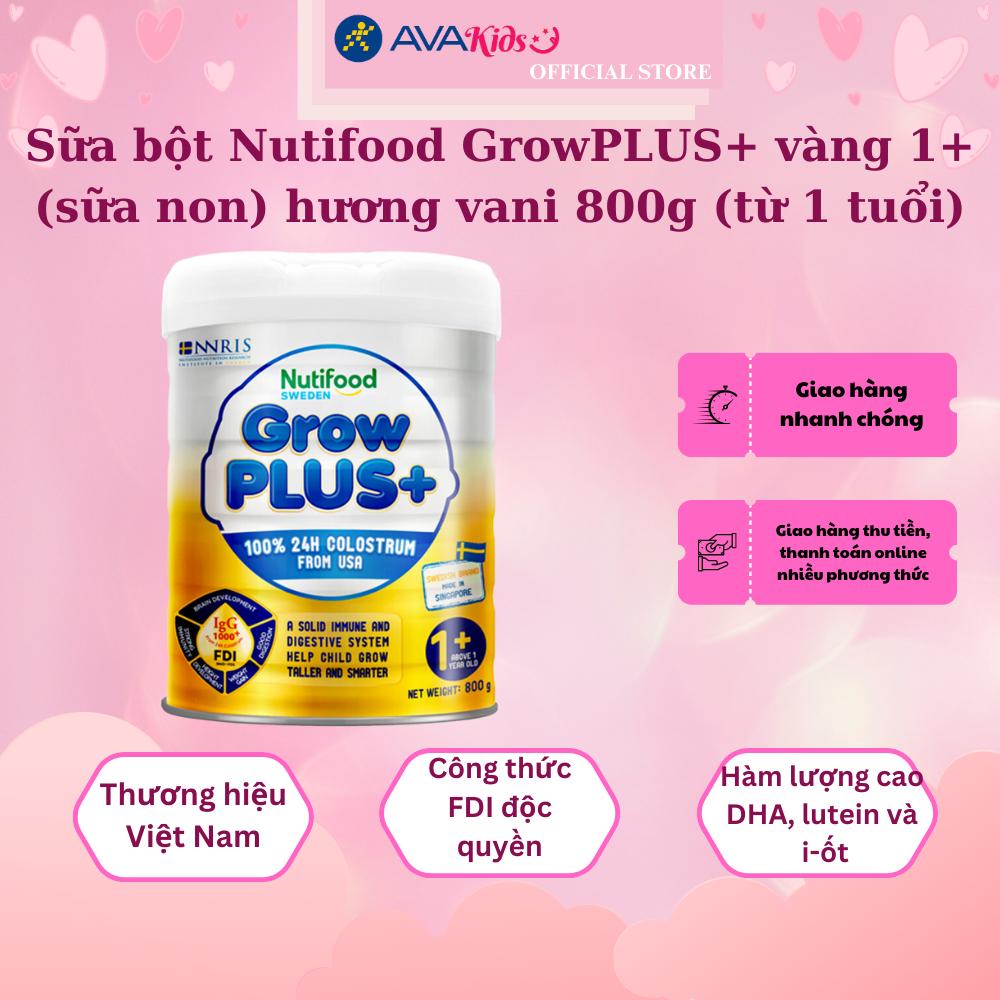 Sữa bột Nutifood GrowPLUS+ vàng 1+ (sữa non) hương vani 800g (từ 1 tuổi)