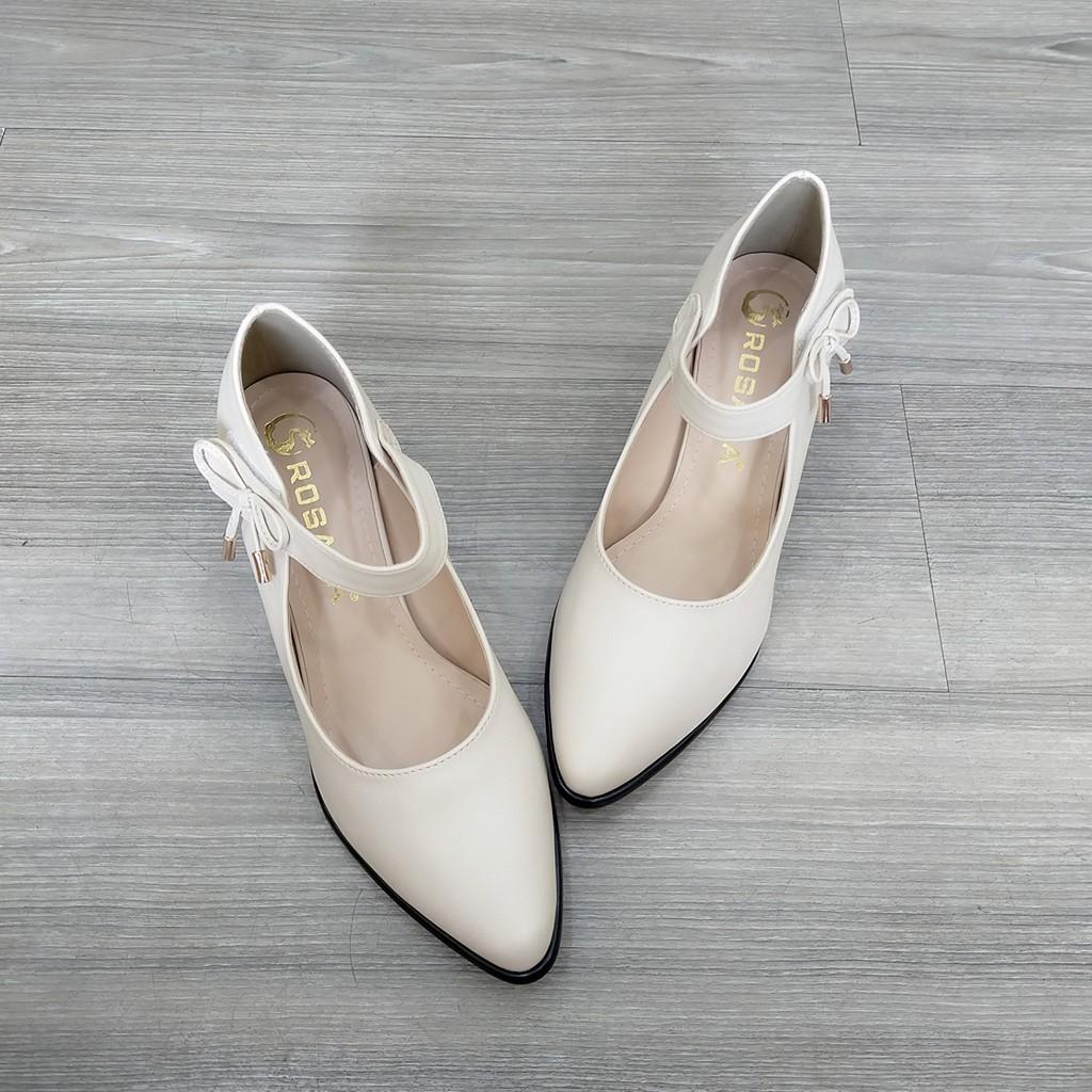 Giày quai dán gót trụ cao cấp ROSATA RO330 cao 5p mũi nhọn - đen, đỏ, kem - HÀNG VIỆT NAM - BKSTORE