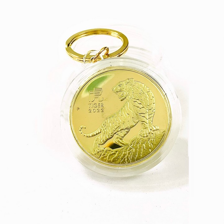 Móc Khóa Xu Úc Hình Con Cọp Mạ Vàng, Dùng để trang trí chìa khóa, làm quà tặng dịp Lễ, Tết, kích thước 5cm, màu vàng - TMT Collection - SP005414