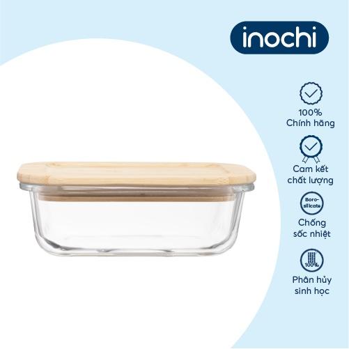 Hộp thuỷ tinh chữ nhật nắp tre Inochi - Nikko 640ml