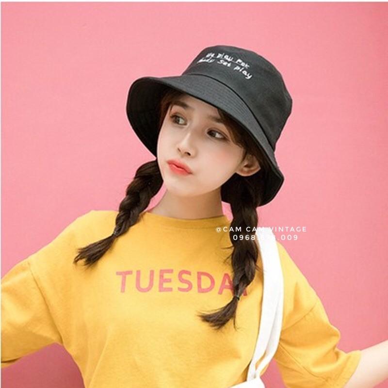 NÓN MŨ BUCKET ULZZANG MẢUKO THÊU CHỮ - CAMCAMVINTAGE