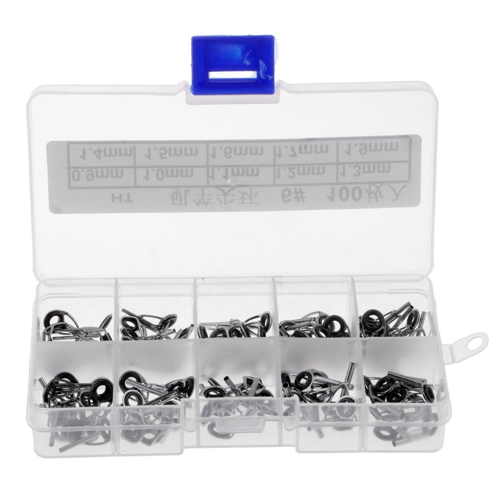 100Pcs Stainless Steel Fishing Rod Guides Ring Rod Repair Kit DIY Tips Ring