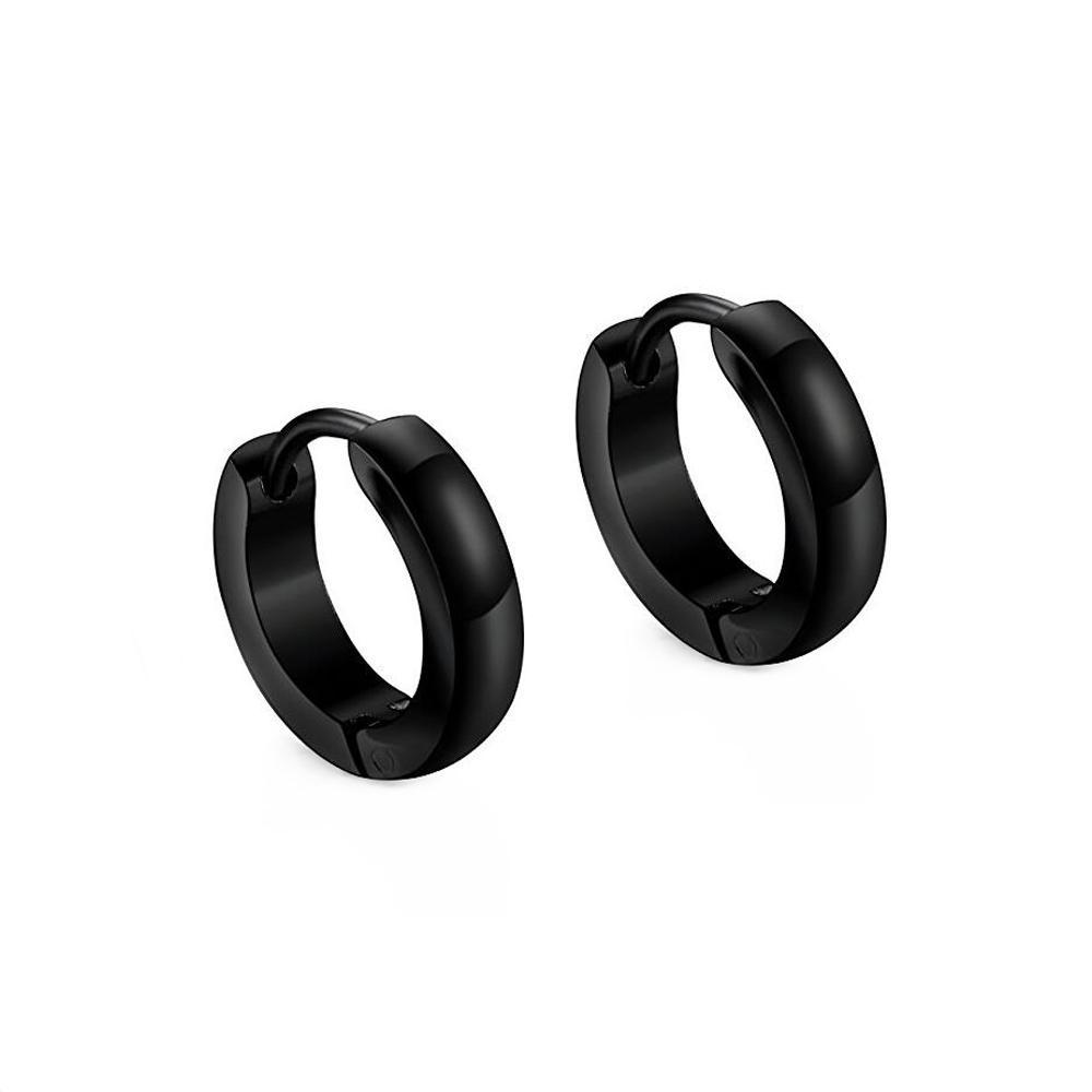 316L Stainless Steel Men Women Hoop Earrings Huggie Ear Clip Piercing Black