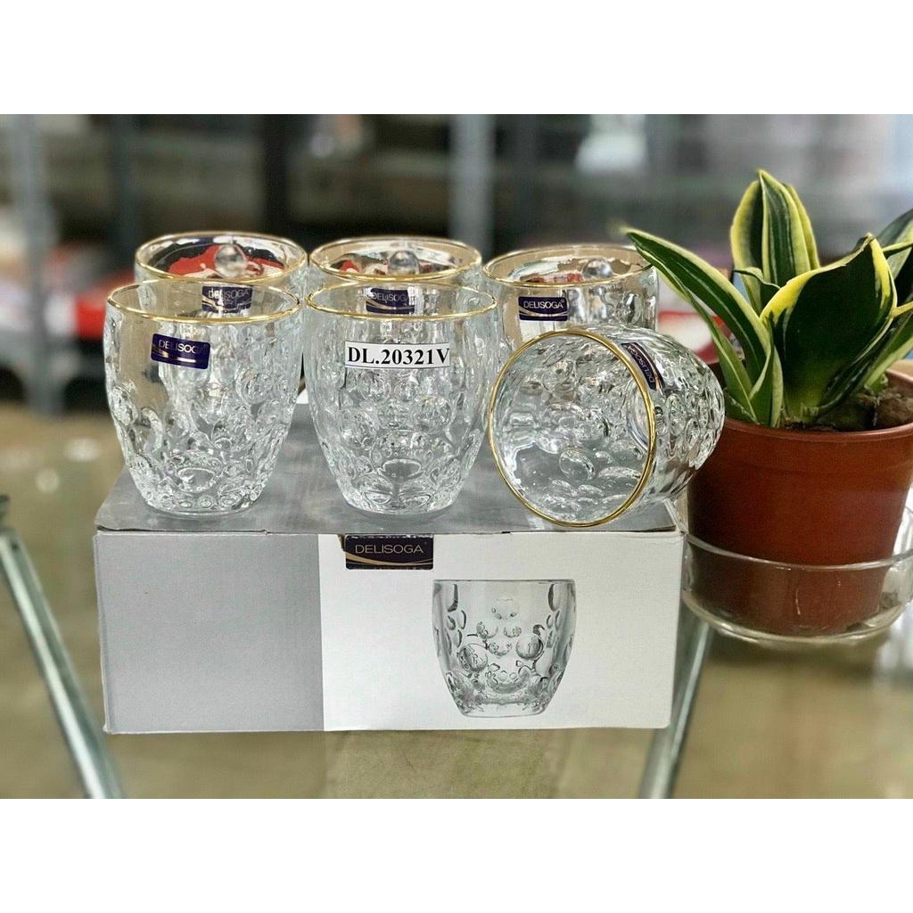 Bộ 6 ly thủy tinh chịu nhiệt cao cấp uống nước vân bong bóng đáy vát 300ml