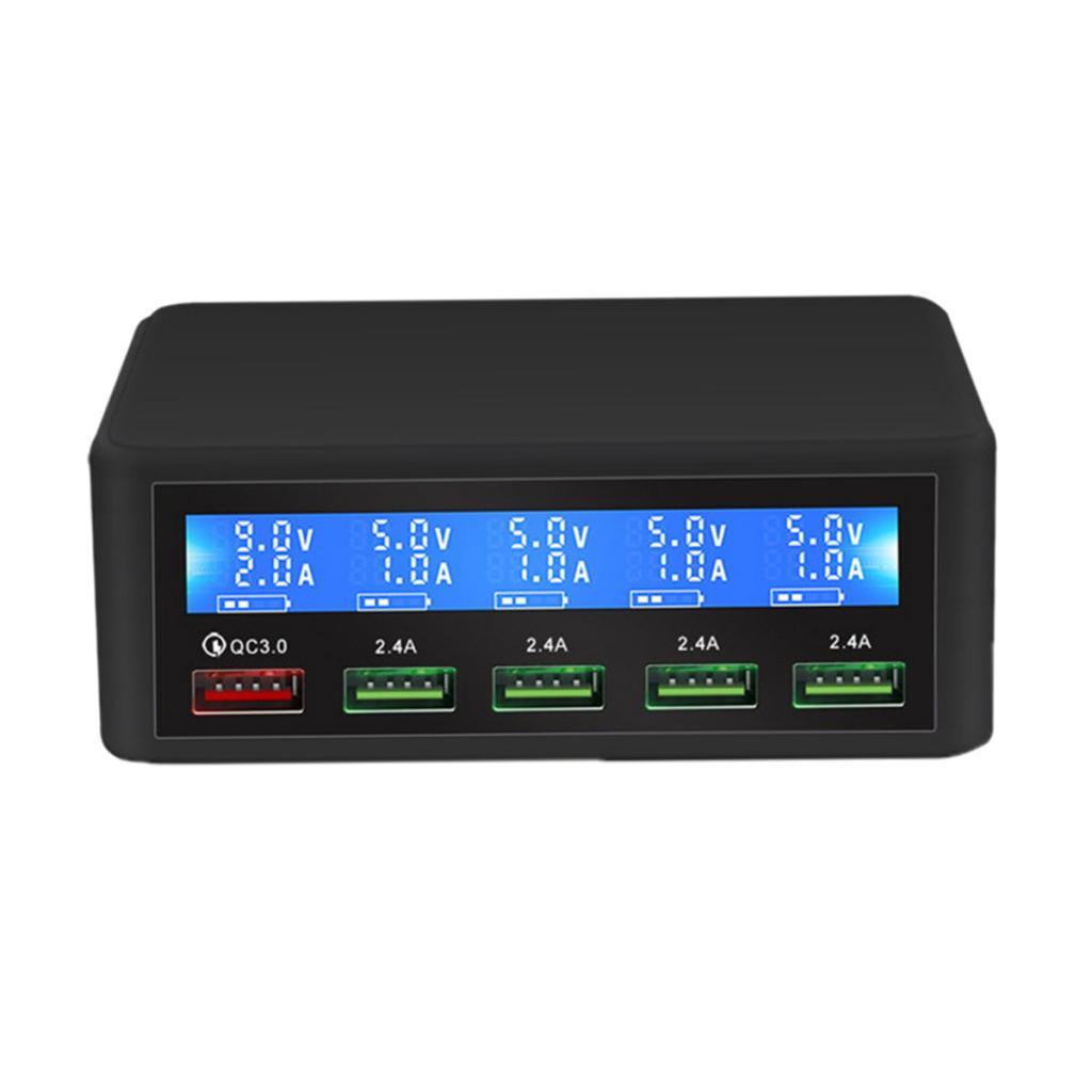 QC3.0 5-Port USB Phone Fast Charging Power Socket Adapter+LED Display Black