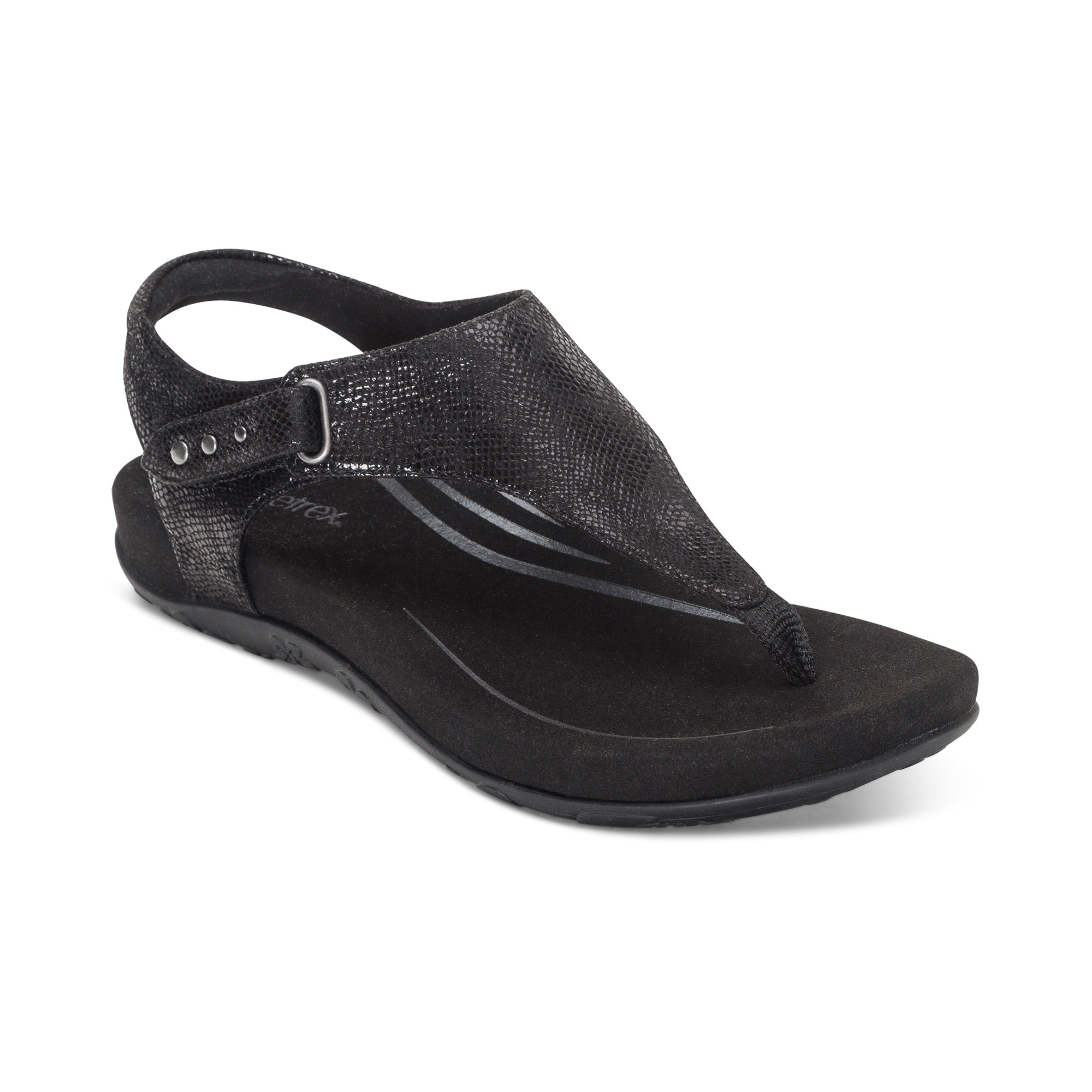 Giày sandal sức khỏe nữ Aetrex Ellie Black - giày quai hậu nâng vòm, đế đệm giảm đau chân