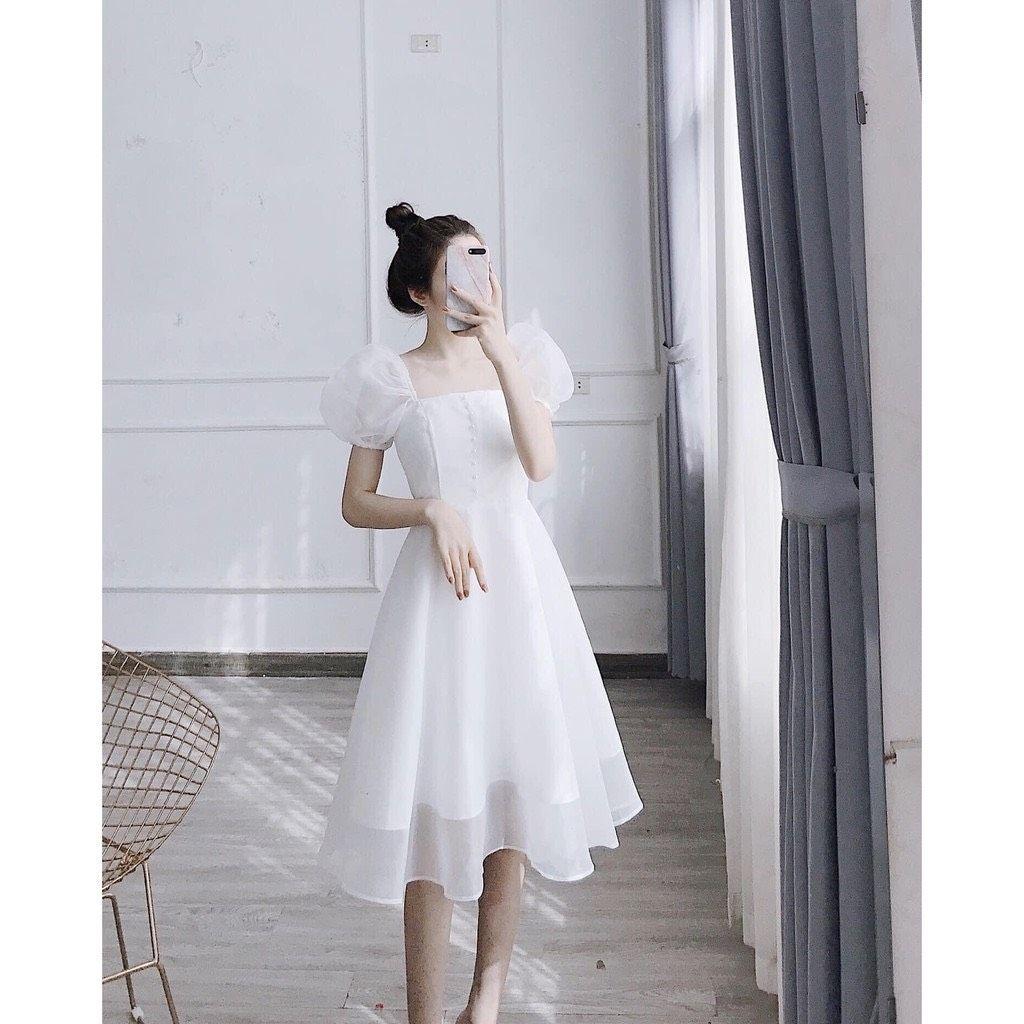 Đầm Tiệc Phối Ngọc, Tay Phồng Trẻ Trung