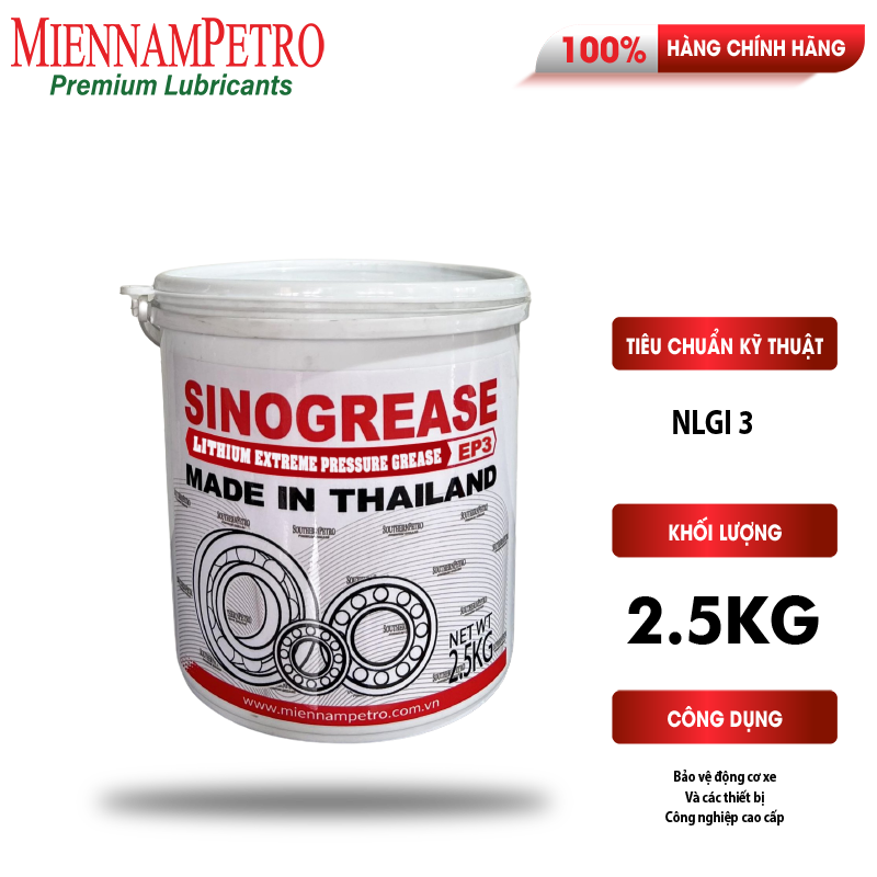 Mỡ Bôi Trơn MiennamPetro Sinogrease EP3 NLGI 3 2,5KG Bảo Vệ Ô Tô Công Nghiệp Cao Cấp