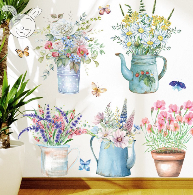 Decal trang trí tường - Những bình hoa cảnh cực xinh