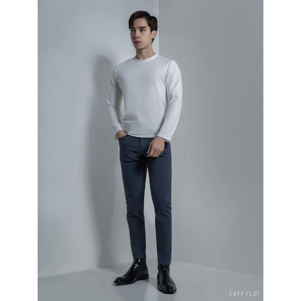 Quần Khaki Túi Jeans trơn Xám Đậm CEFFYLO, Form Slimfit, Co Giãn