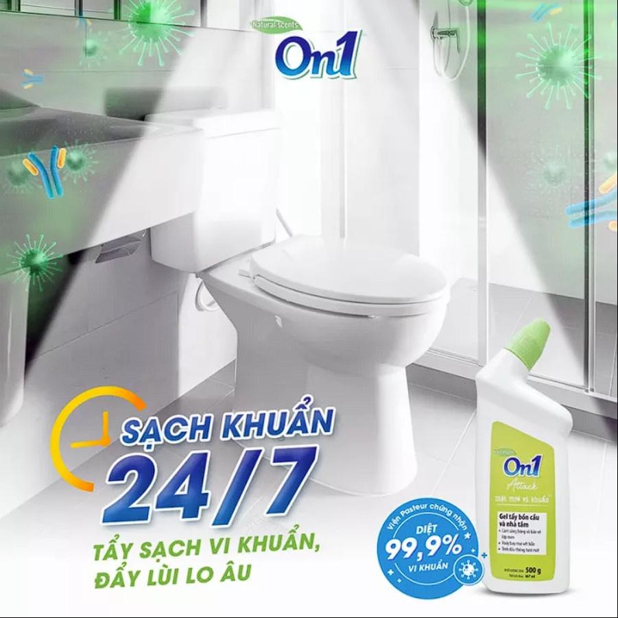 Gel tẩy bồn cầu và nhà tắm On1 dung tích 500G N0501, giúp diệt khuẩn 99,9 %, tẩy ố, làm trắng nhà tắm, bồn cầu hiệu quả