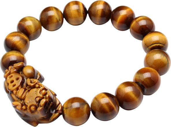 Vòng Tay Đá Mắt Hổ Gắn Tỳ Hưu Hồng Thắng