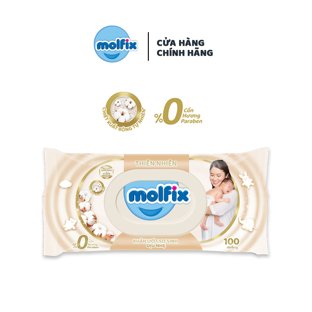 Khăn ướt Molfix Thiên nhiên Sơ Sinh Dịu Nhẹ - Gói 100 miếng