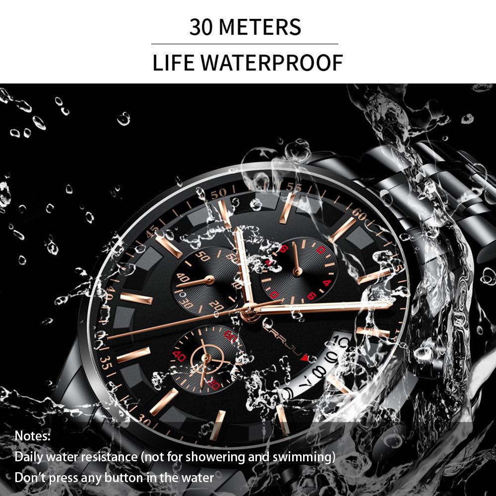 Đồng hồ đeo tay nam CRRJU 2261 Man Quartz phát sáng Chronograph-Vàng đen-Thép