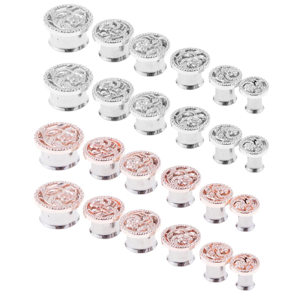 2 Pcs Fancy Silver Flower Ear Plug Tunnel Stainless Steel Ear Jewelry