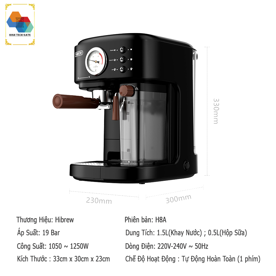 Máy pha cà phê HiBREW H8A tự động đánh bọt sữa cho Cappuccino, Latte, áp suất 19 Bar, hàng chính hãng