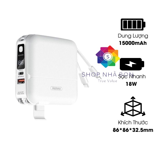 Pin sạc dự phòng đa năng QC3.0 + PD3.0. Remax RPP-20 18W 15000mAh- Hàng nhập khẩu