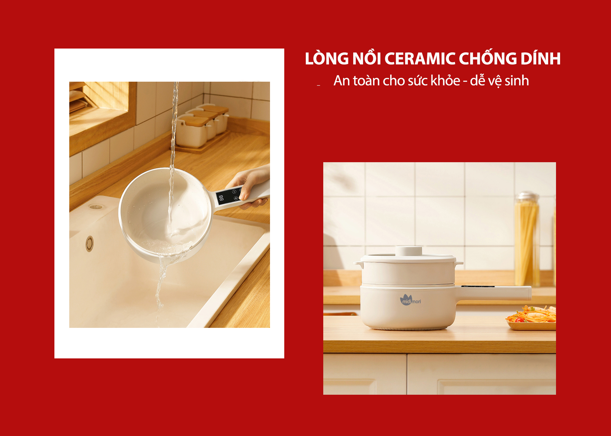Nồi Lẩu Điện Đa Năng Mini Midimori MDMR-568 Kèm Xửng Hấp – Hàng Chính Hãng