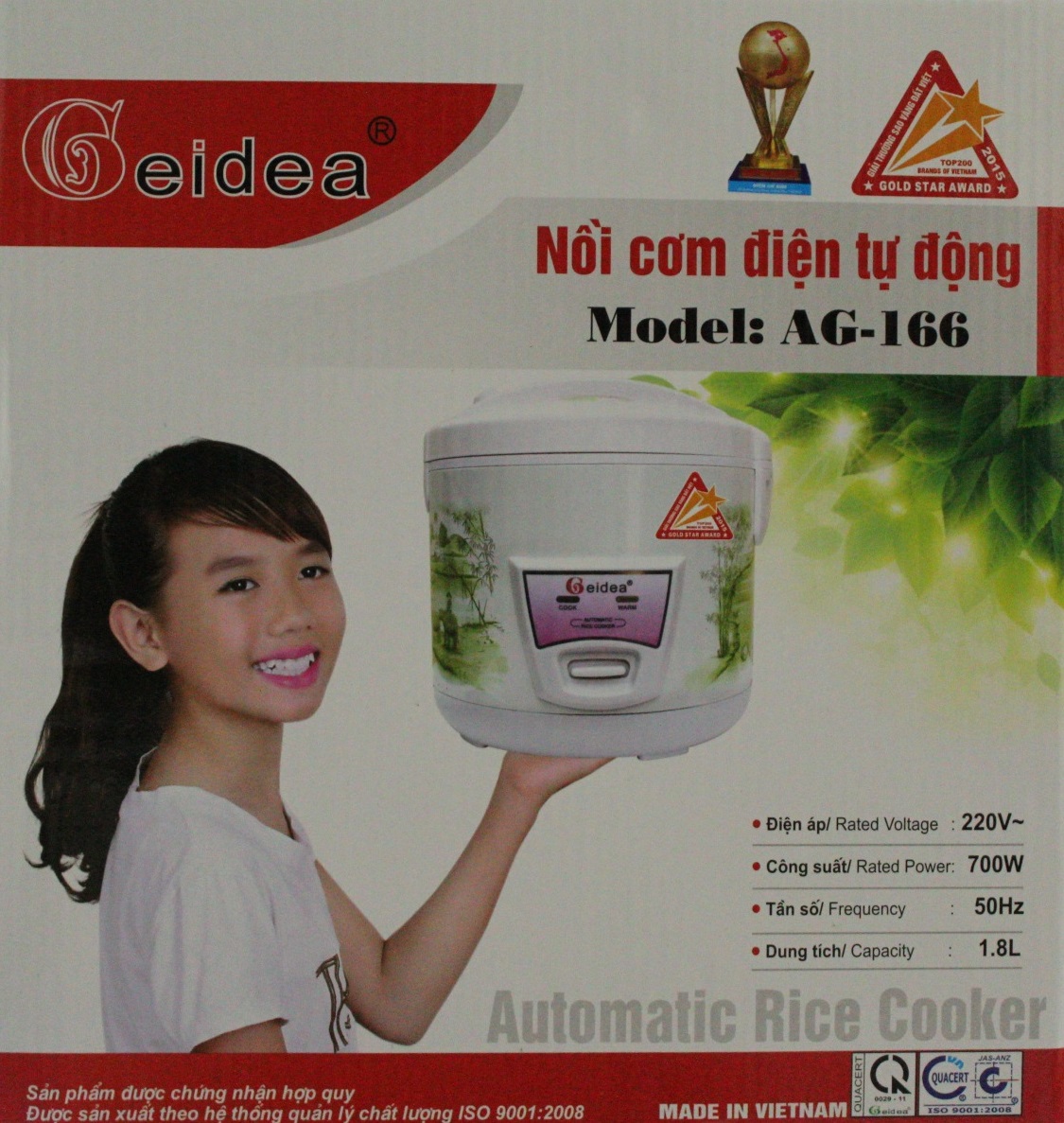 Nồi Cơm Điện Nắp Gài Geidea 1,8 lít - Màu Ngẫu Nhiên - Chính Hãng