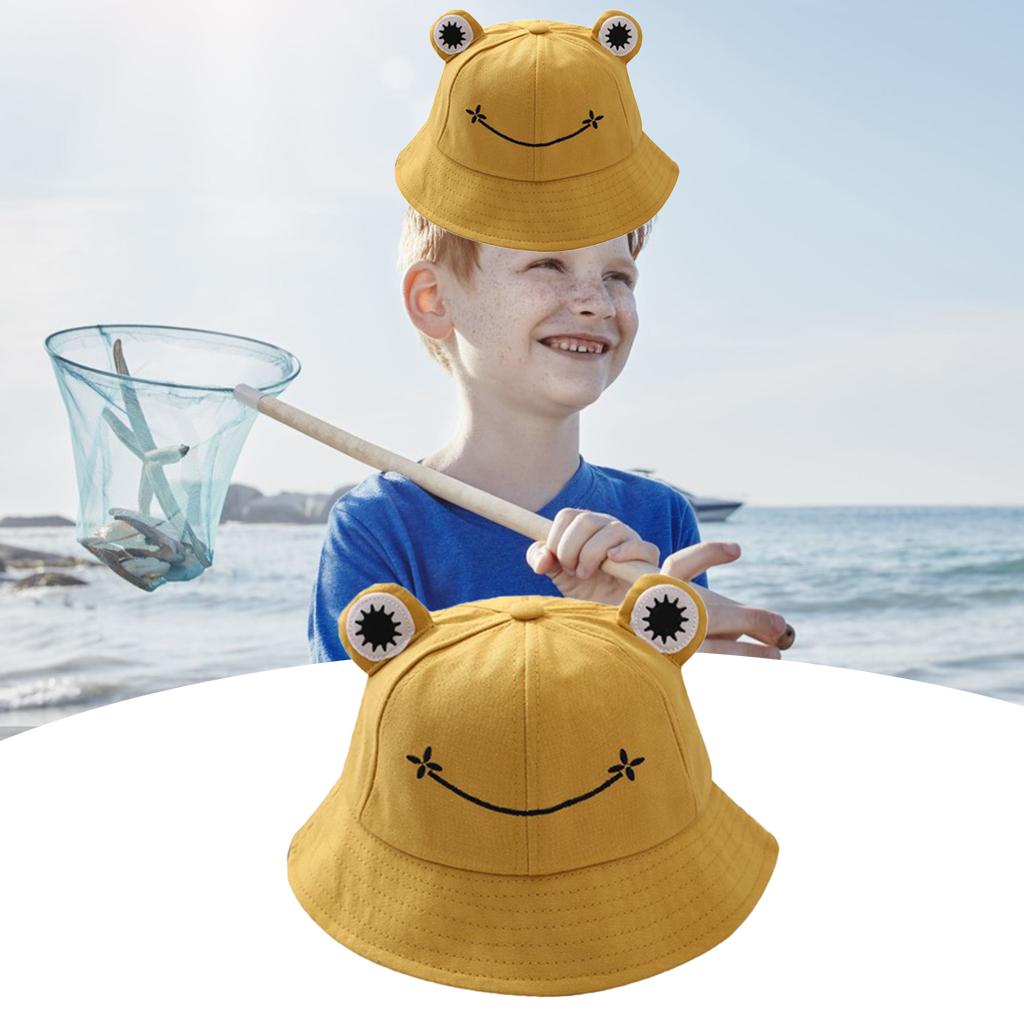 Kids Frog Bucket Hat Cute Fisherman Hat Sun Protection Beach Travel Cap Wide Brim Fisherman Hat for Children Girls Boys