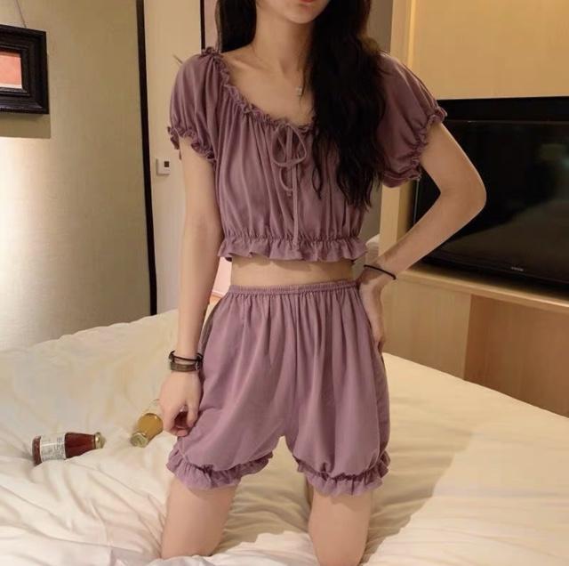 BỘ NGỦ CHUN XINH NỮ MẶC NHÀ TAY BỒNG NHÚN VAI SIÊU ĐẸP MÙA HÈ