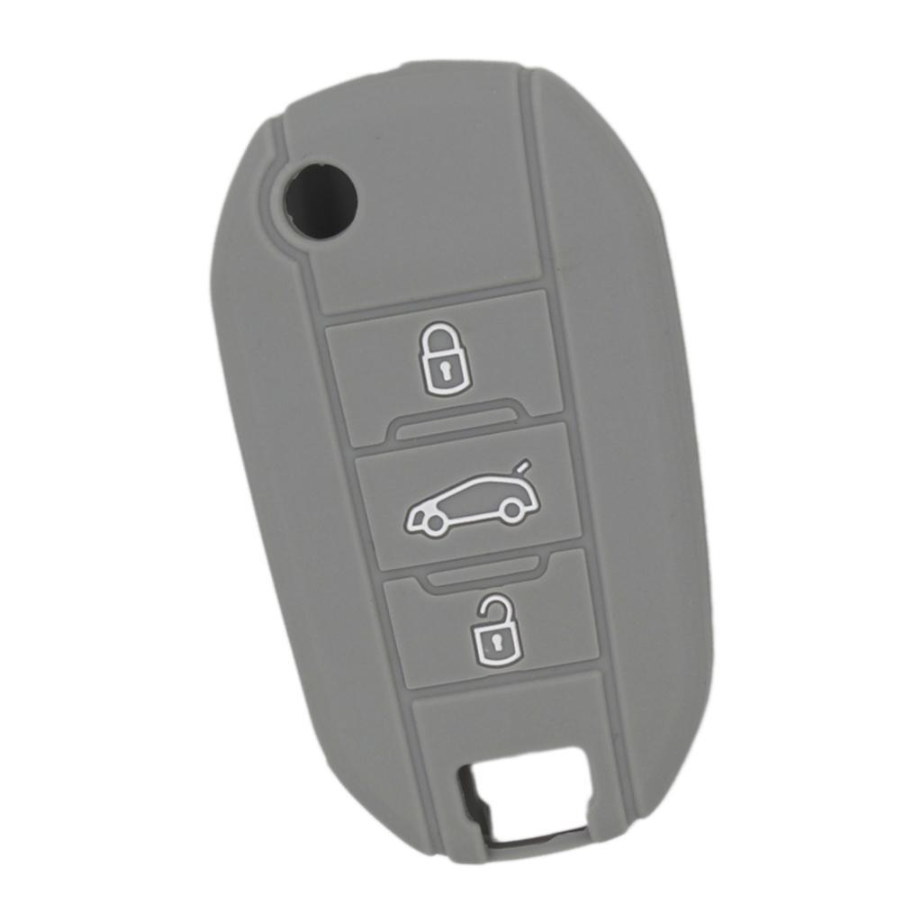 Silicone Car Key Case for Folding Remote Key Fob Case Shell 3 Buttons Gray