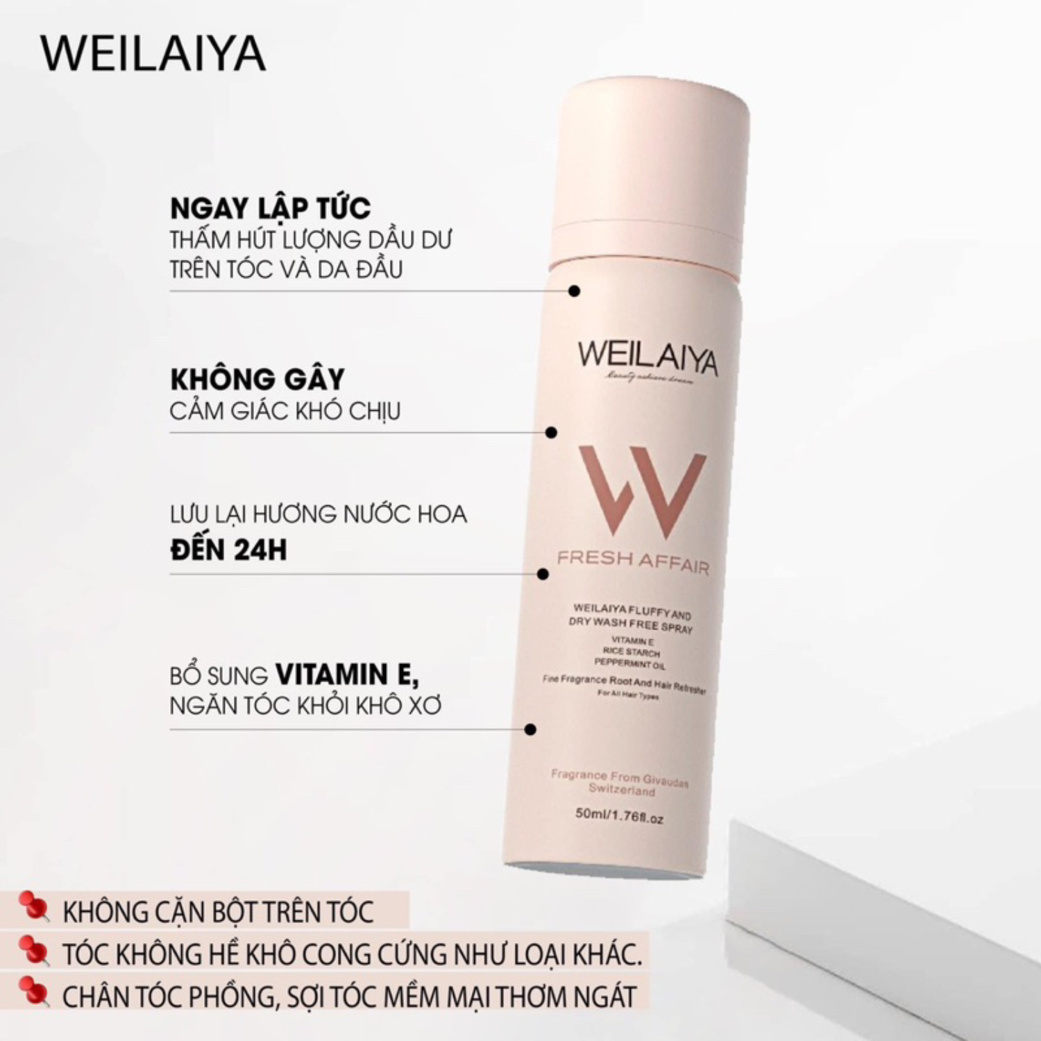 Dầu Gội Khô Làm Phồng Tóc Weilaiya Fresh Affair Fulffy And Dry Wash Free Spray