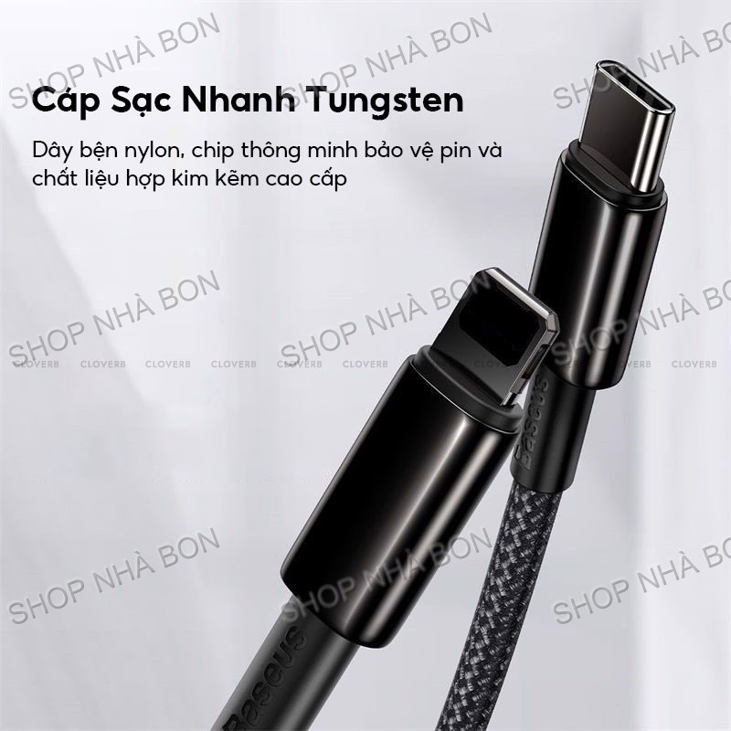 Cáp sạc nhanh, siêu bền C to IP 20W Baseus Tungsten Gold dùng cho iPhone 12/ iP11 Series/ iPXS Max - Hàng chính hãng