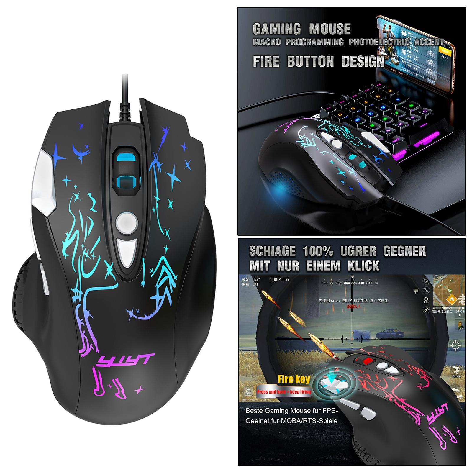 RGB Wired Gaming Mouse 6400 DPI Adjustable Optical Mice for Home Office