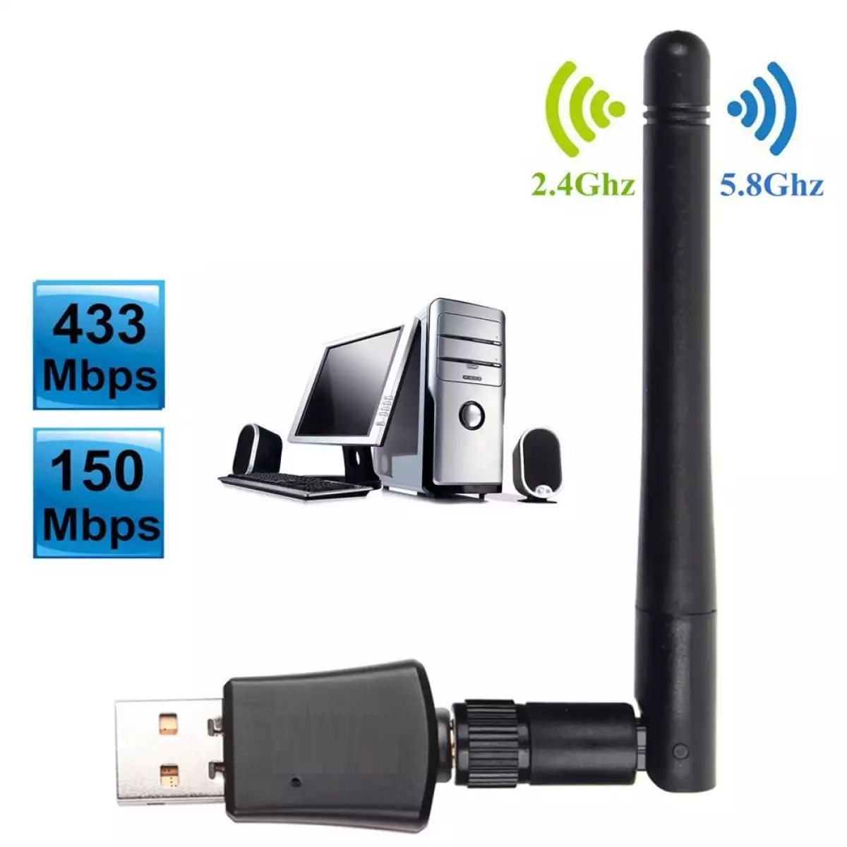 Bộ Chuyển Đổi USB thu Wifi 600Mbps băng tần kép 5GHz không dây, Biến laptop máy bàn thành điểm thu phát wifi tốc đô cao Chuẩn 5G