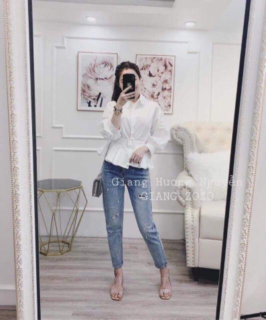 ÁO SƠ MI CỔ SEN KÈM ĐAI - SƠ MI TRẮNG