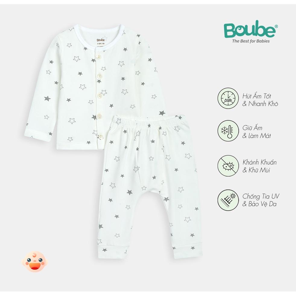 Bộ dài tay cài thẳng hoạ tiết ngôi sao Boube - Chất liệu Petit mềm mại thoáng mát cho bé từ 0 đến 24 tháng