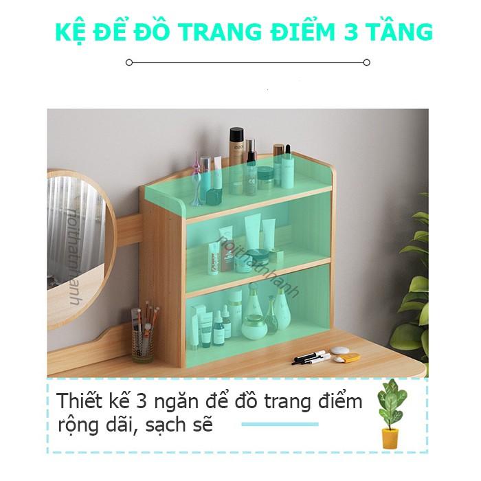 Bàn trang điểm gỗ HOLI có gương LED AK01 cảm ứng, kèm sạc, chân cao