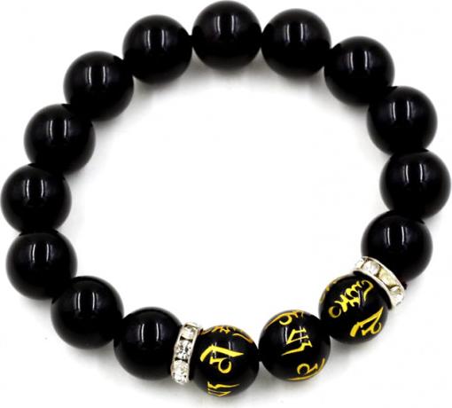 Vòng tay chuỗi hạt thạch anh đen khắc Phật chú 12 ly MSA119