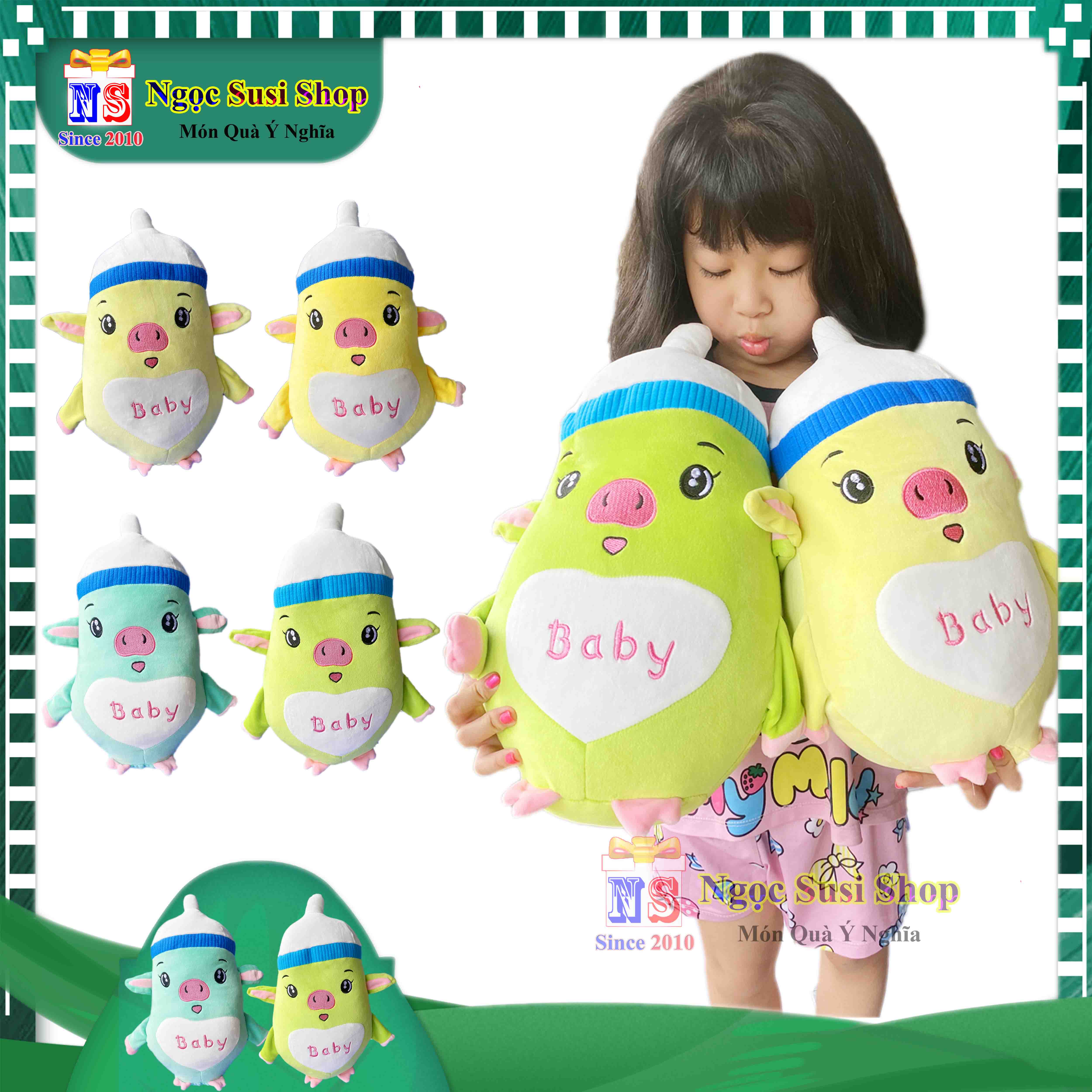 GẤU BÔNG CON HEO BÌNH SỮA BABY CHO BÉ ÔM NGỦ - THÚ BÔNG HEO BÌNH SỮA BABY