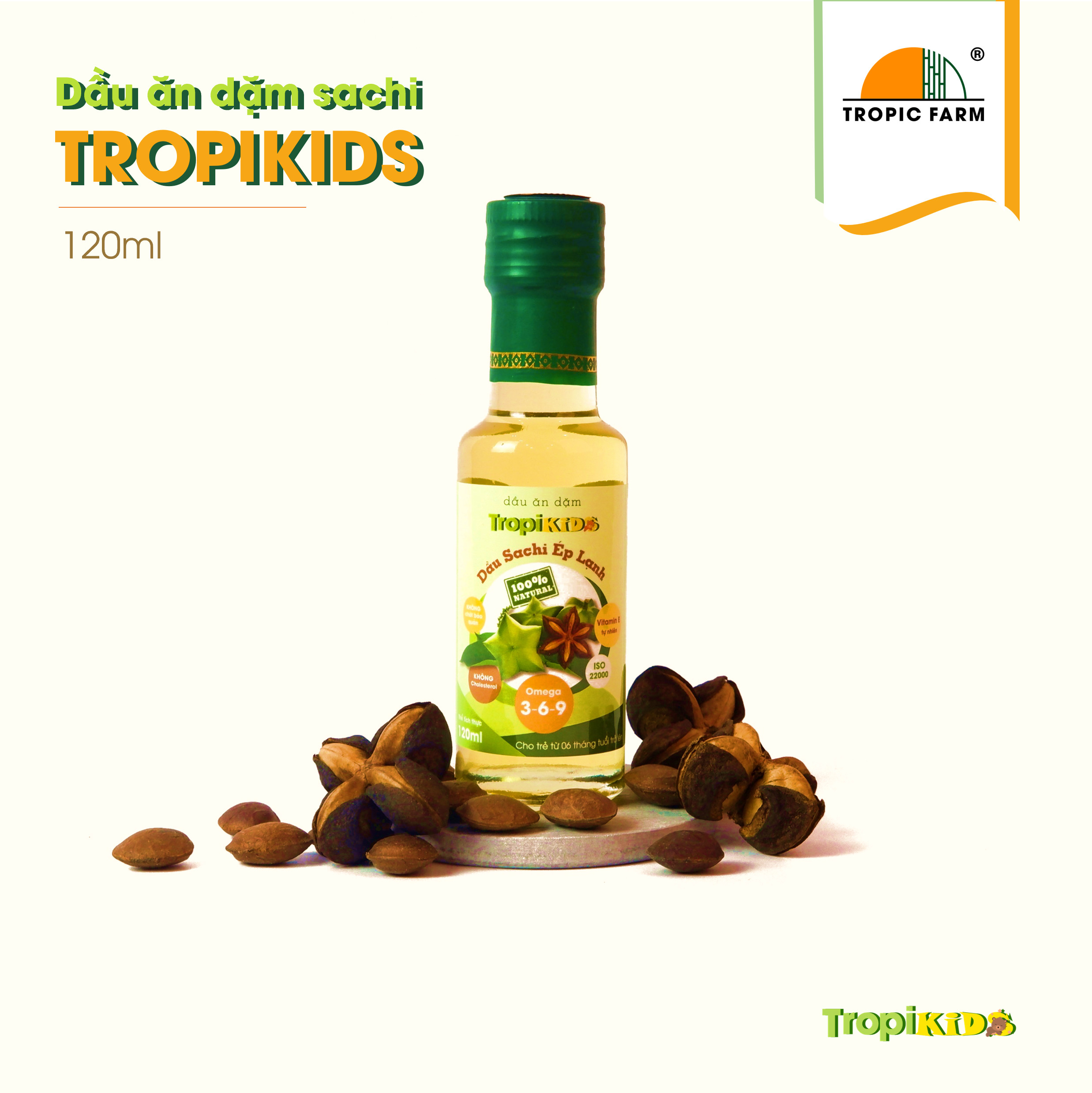 Dầu Sachi ăn dặm TropiKids cho bé từ 6 tháng tuổi - Bổ sung Omega 3-6-9 thực vật - Chai120ml