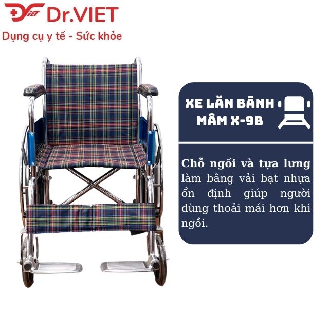 Xe lăn tay Lucass X-9B bánh mâm đúc CHÍNH HÃNG - Hỗ trợ di chuyển cho người già, người khuyết tật, chỗ ngồi và tựa lưng làm bằng vải bạt nhựa, bánh xe bằng cao su đặc, có thiết kế vòng lăn, hãm bánh xe an toàn
