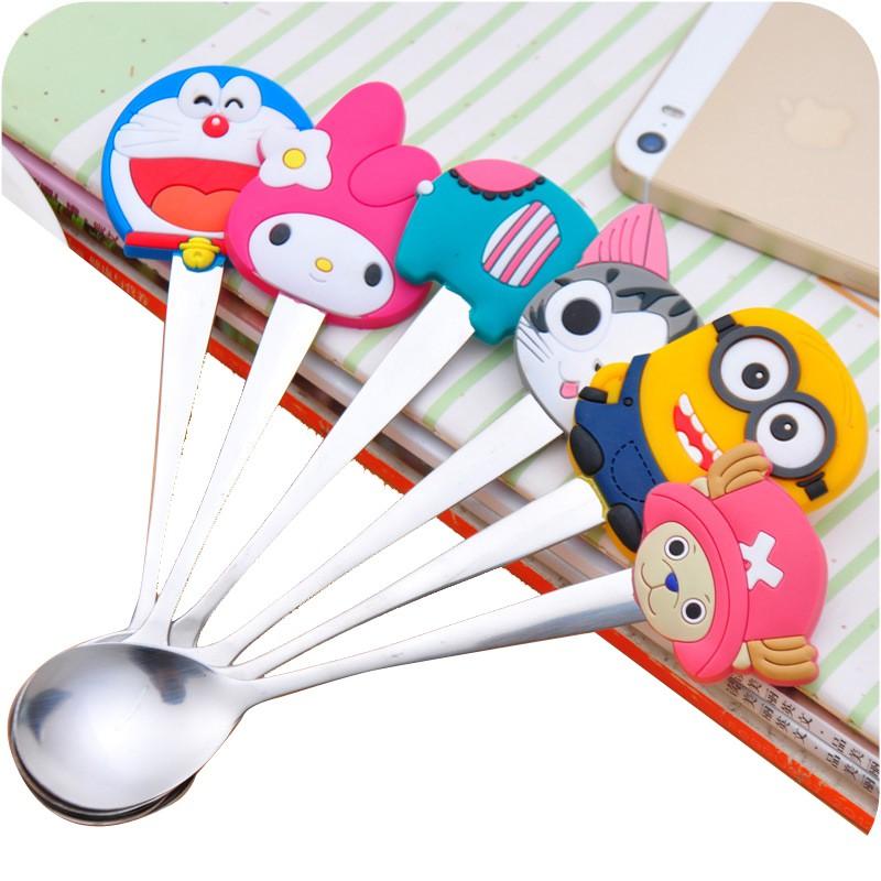 Combo 3 thìa inox cán silicon hoạt hình