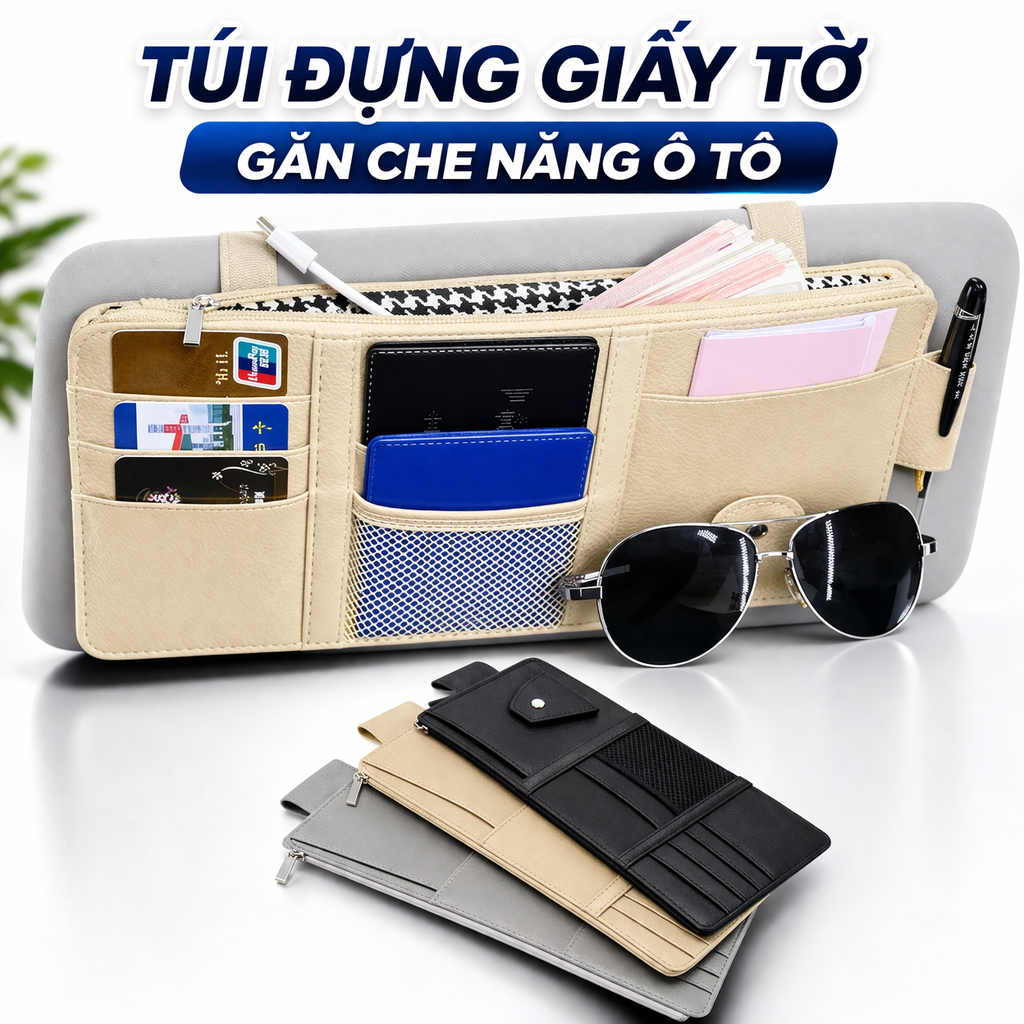 Bán Chạy! Túi Treo Che Nắng Ô Tô Đa Năng – Giữ Giấy Tờ, Kính Mắt Gọn Gàng, Sang Trọng Cao Cấp