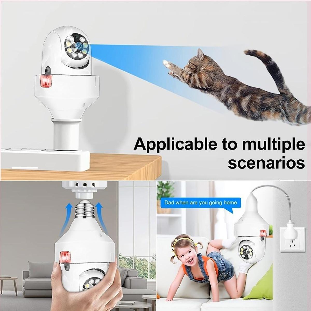 Camera Không Dây Báo Khói Báo Cháy Đàm Thoại 2 Chiều Hình Bóng Đèn,1080P, Phát Hiện Báo Động Chuyển Động, Xoay 360 Độ.