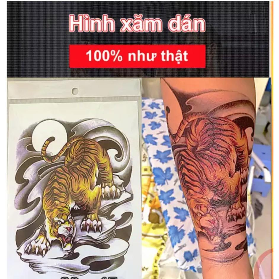 Hình xăm dán mãnh hổ rừng xanh 15x21cm, 10x20cm, 17x48cm+ quà tặng kèm