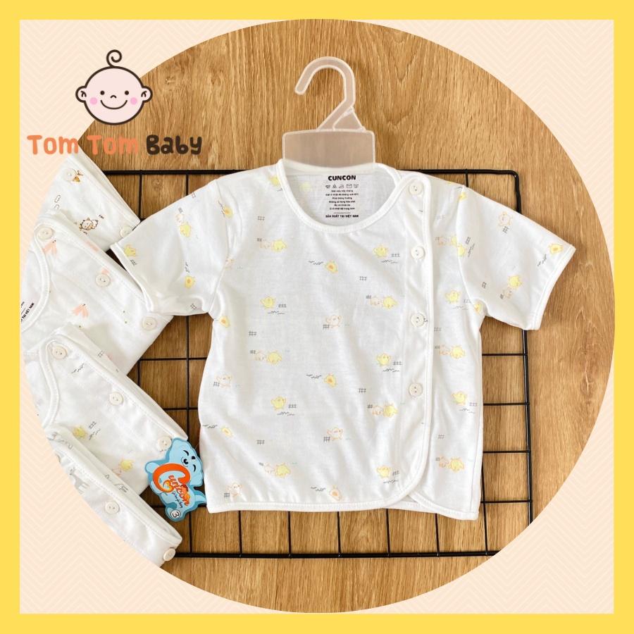 Áo sơ sinh (1 áo) cotton cao cấp CUNCON | Mẫu Tay Ngắn Họa Tiết Cài Lệch | Size 1,2,3 cho bé sơ sinh - 9kg