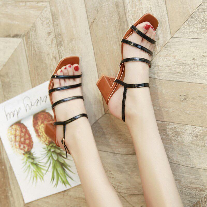 Giày cao gót sandal 5cm 3 dây đen T&amp;T