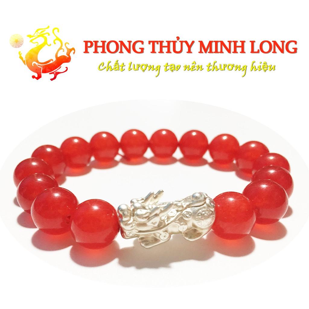 Vòng tay đá Mã Não Đỏ chất lượng 3A mix tỳ hưu bằng bạc
