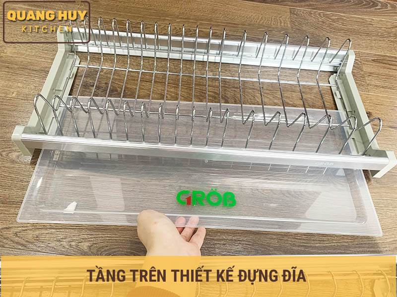 Giá úp bát 2 tầng cố định inox bóng cho tủ bếp trên