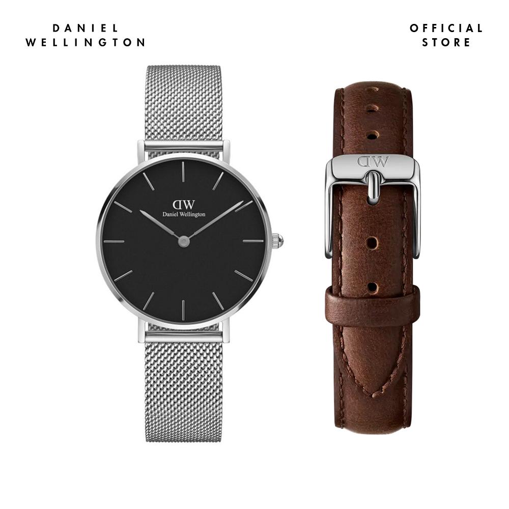 Combo Gift Nữ Daniel Wellington Đồng hồ Petite Sterling DW00100162 + Dây da đồng hồ Classic  DW00200147